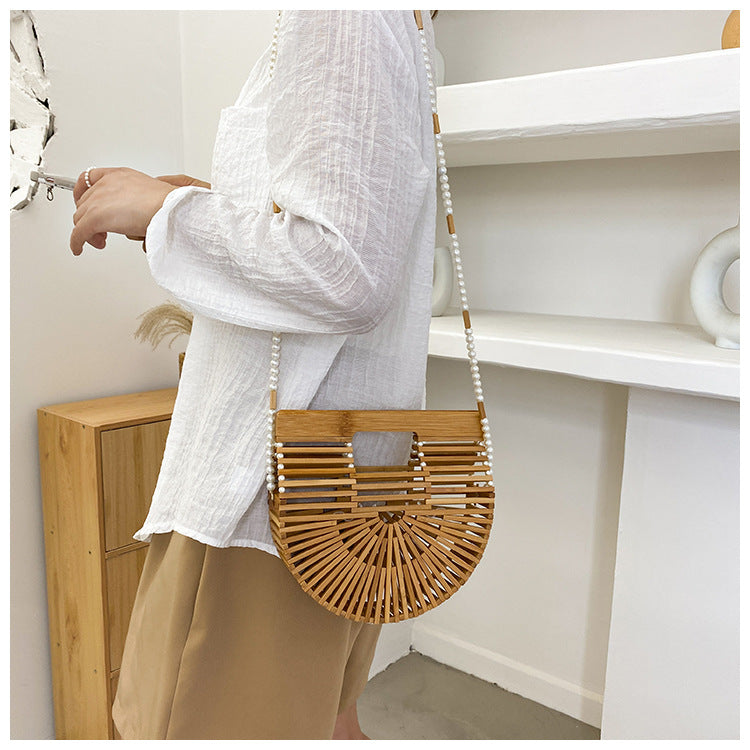 Pearl Woven Bamboo Handbag