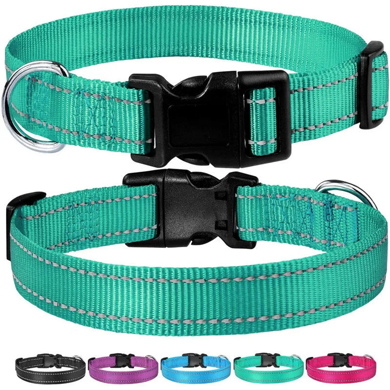 Reflective Dog Collar Strap with Adjustable Safety Nylon Pet Collar Pet Traction Rope Suitable for Small and Medium-Sized Pets